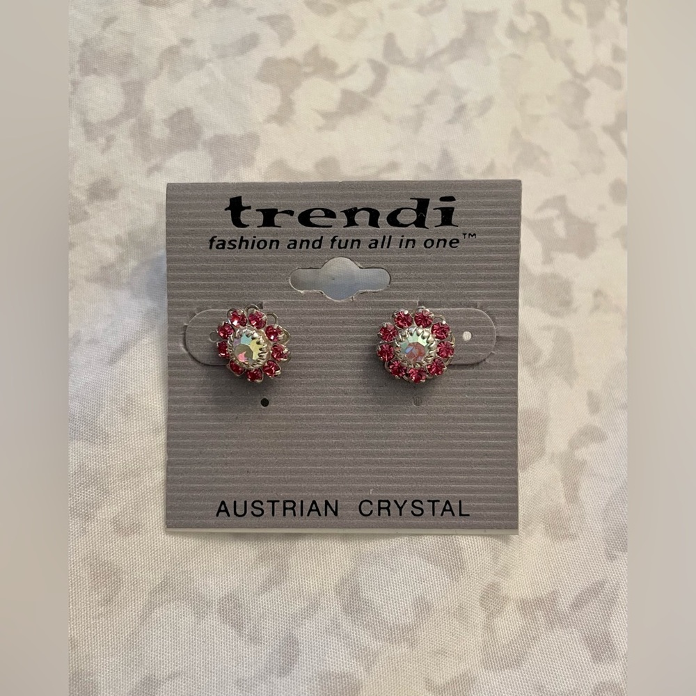Trendi Austrian Crystal Pink Flower Earrings